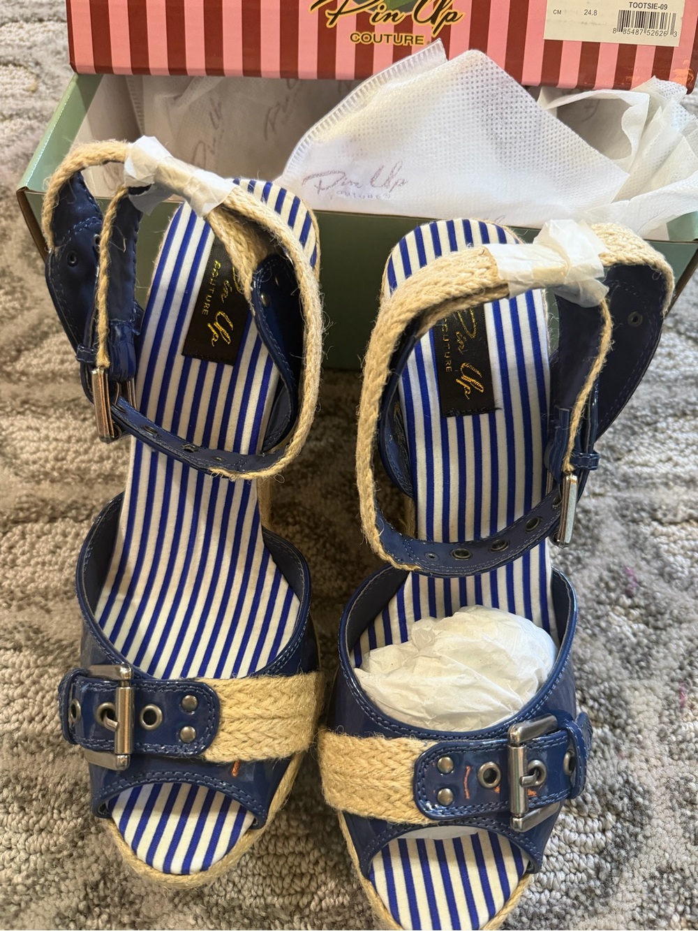 Pinup Couture Navy Blue Espadrille Wedge Sandals